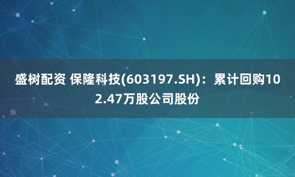 盛树配资 保隆科技(603197.SH)：累计回购102.47万股公司股份
